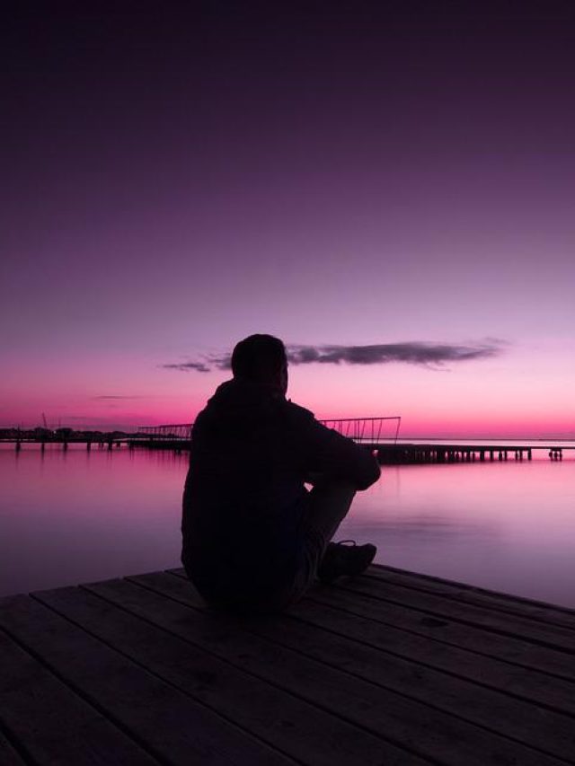 Lake Lonely Man Silhouette Sad Alone Sitting