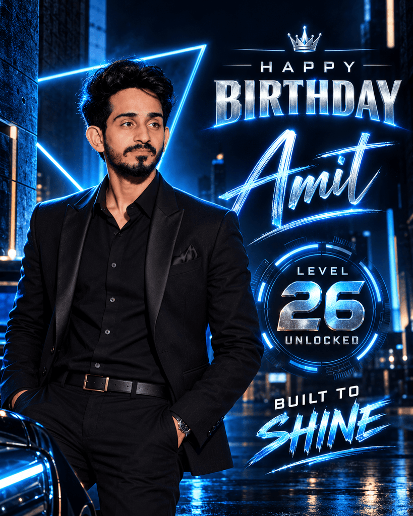 Blue Neon Birthday Poster Prompt
